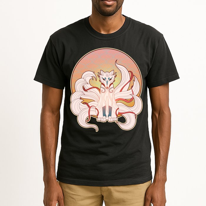 Japanese Nine Tails Kitsune Fox Emblem Pattern Tall T-Shirt
