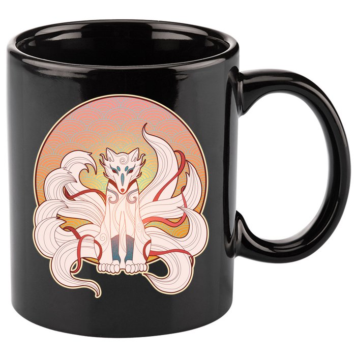 Japanese Nine Tails Kitsune Fox Emblem Pattern 11oz C Handle Ceramic Mug
