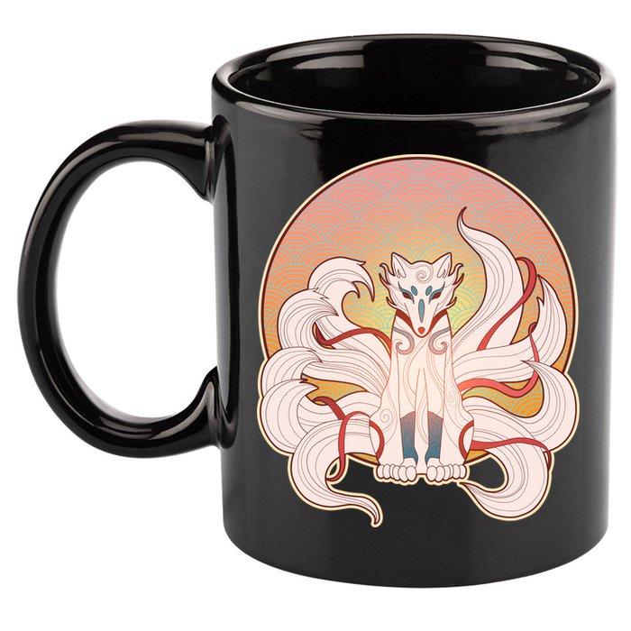 Japanese Nine Tails Kitsune Fox Emblem Pattern 11oz C Handle Ceramic Mug