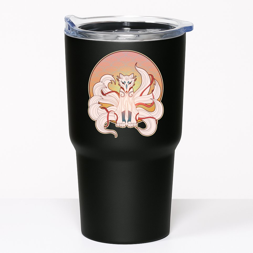 Japanese Nine Tails Kitsune Fox Emblem Pattern Tumbler