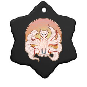 Japanese Nine Tails Kitsune Fox Emblem Pattern Ceramic Star Ornament