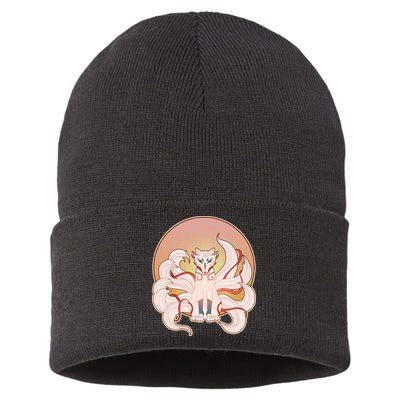 Japanese Nine Tails Kitsune Fox Emblem Pattern Sustainable Knit Beanie