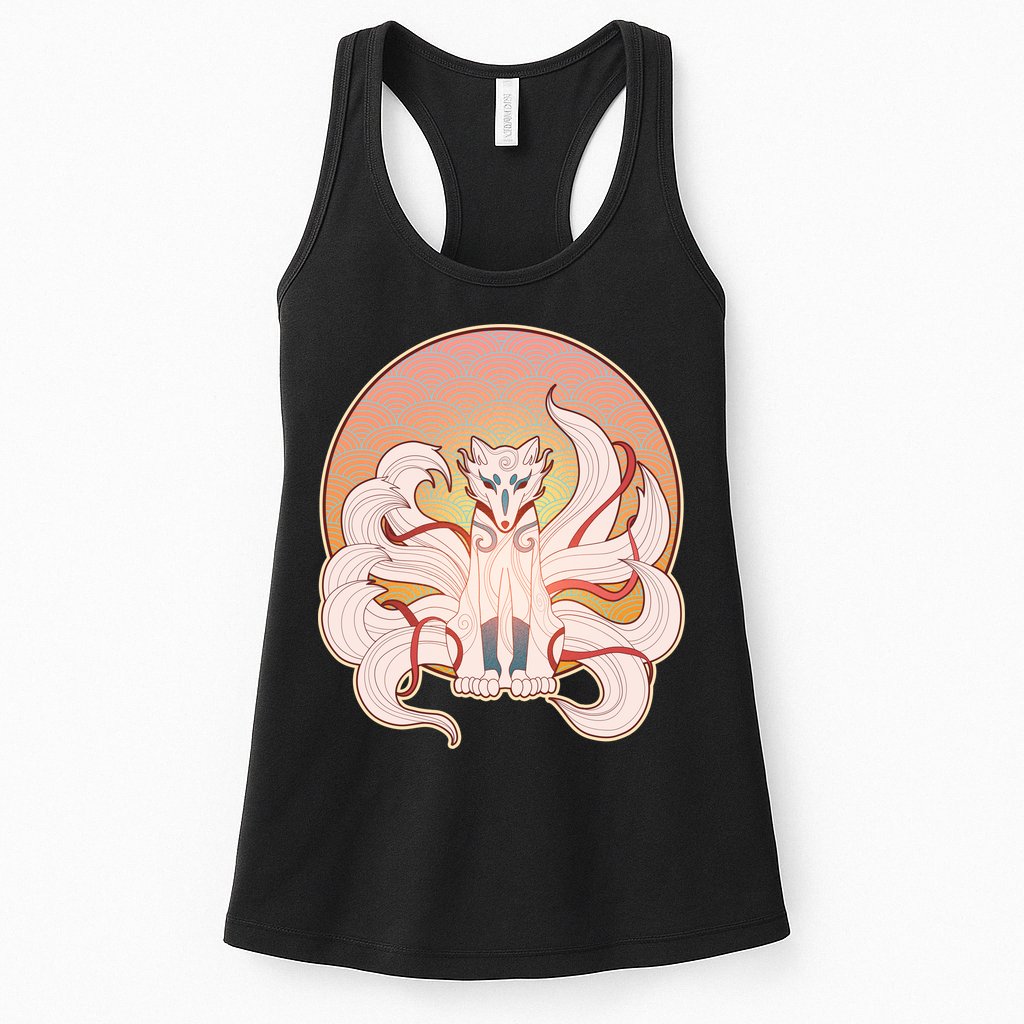 Japanese Nine Tails Kitsune Fox Emblem Pattern Womens Tank Top