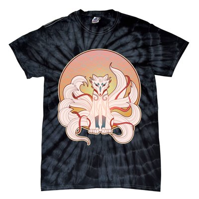 Japanese Nine Tails Kitsune Fox Emblem Pattern Tie-Dye T-Shirt