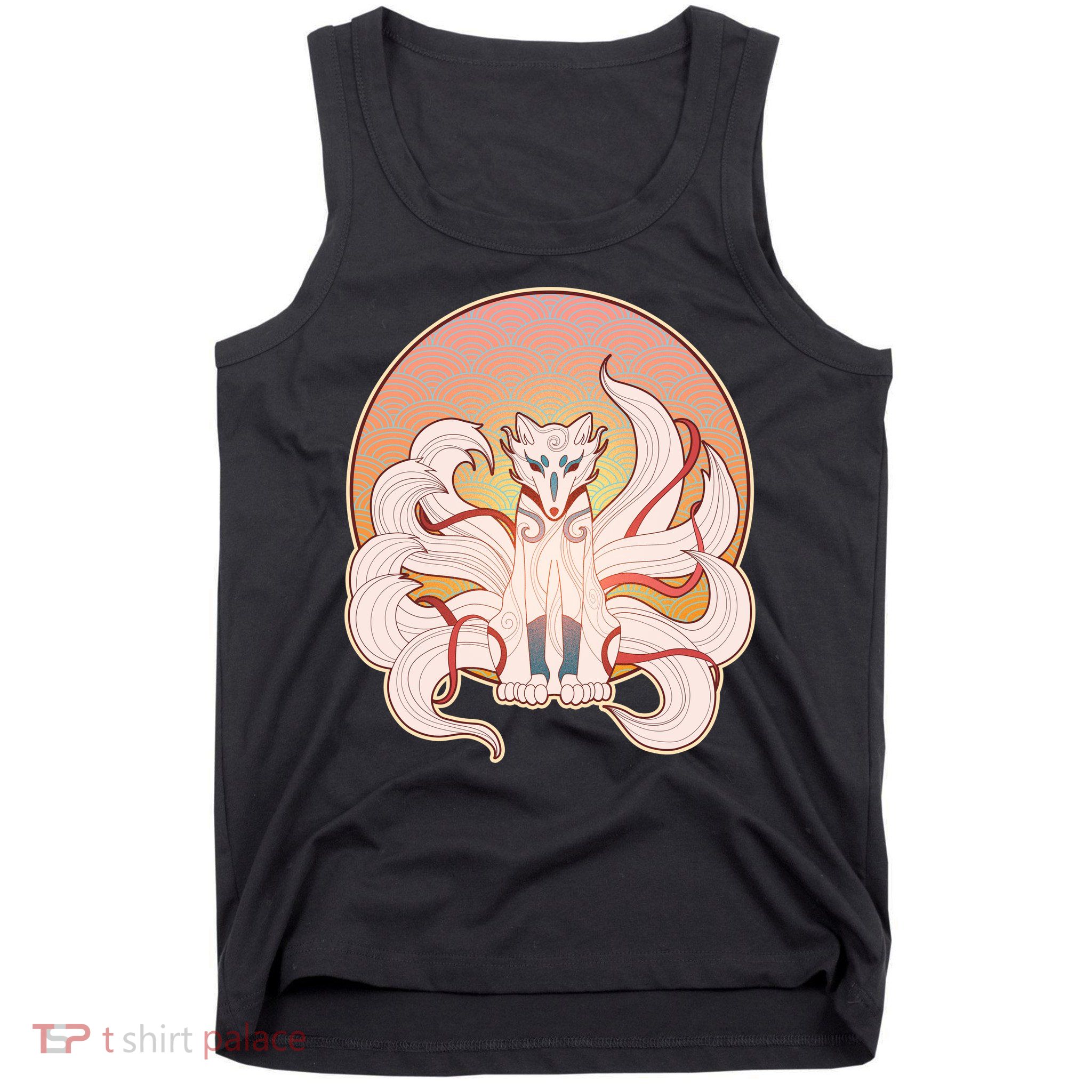 Japanese Nine Tails Kitsune Fox Emblem Pattern Tank Top