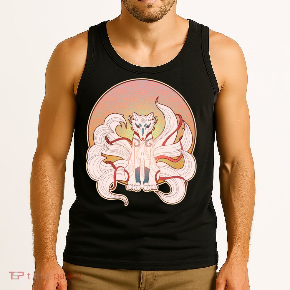 Japanese Nine Tails Kitsune Fox Emblem Pattern Tank Top
