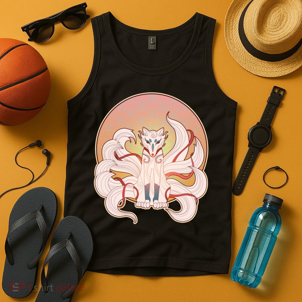 Japanese Nine Tails Kitsune Fox Emblem Pattern Tank Top