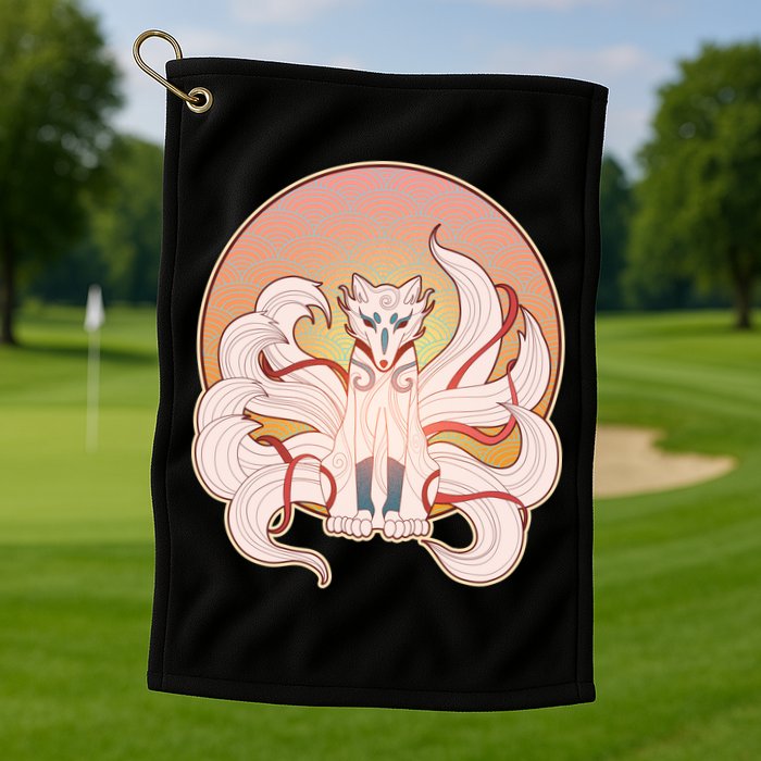 Japanese Nine Tails Kitsune Fox Emblem Pattern Golf Towel