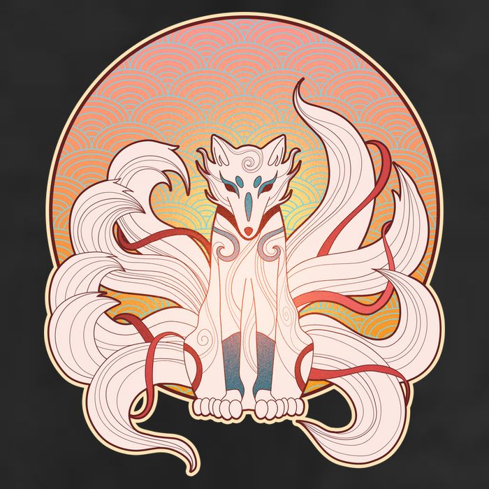Japanese Nine Tails Kitsune Fox Emblem Pattern Golf Towel