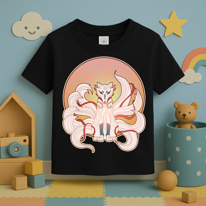 Japanese Nine Tails Kitsune Fox Emblem Pattern Toddler T-Shirt