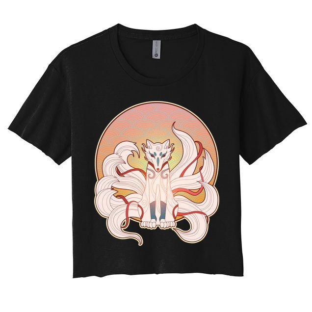 Japanese Nine Tails Kitsune Fox Emblem Pattern Crop Top