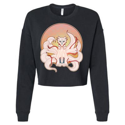 Japanese Nine Tails Kitsune Fox Emblem Pattern Cropped Pullover Crew
