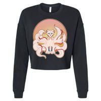 Japanese Nine Tails Kitsune Fox Emblem Pattern Cropped Pullover Crew
