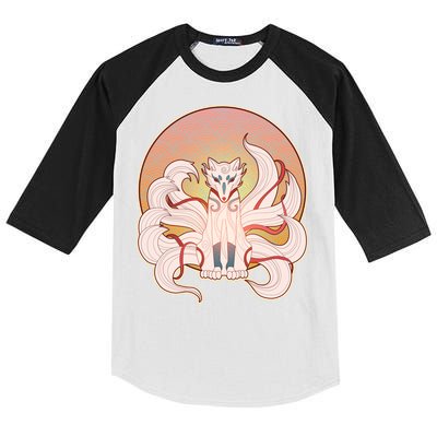 Japanese Nine Tails Kitsune Fox Emblem Pattern Kids Colorblock Raglan Jersey