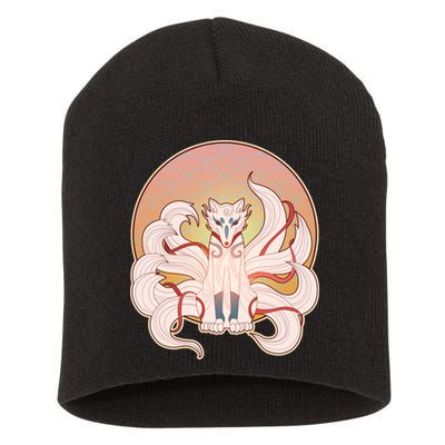 Japanese Nine Tails Kitsune Fox Emblem Pattern Short Acrylic Beanie