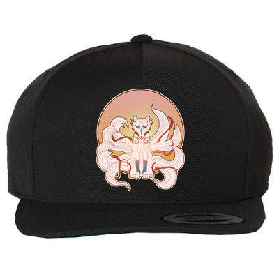 Japanese Nine Tails Kitsune Fox Emblem Pattern Wool Snapback Cap