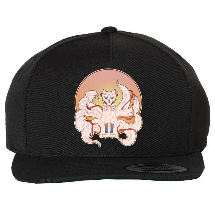 Japanese Nine Tails Kitsune Fox Emblem Pattern Wool Snapback Cap