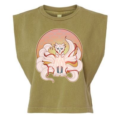 Japanese Nine Tails Kitsune Fox Emblem Pattern Garment-Dyed Women's Muscle Tee
