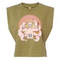 Japanese Nine Tails Kitsune Fox Emblem Pattern Garment-Dyed Women's Muscle Tee