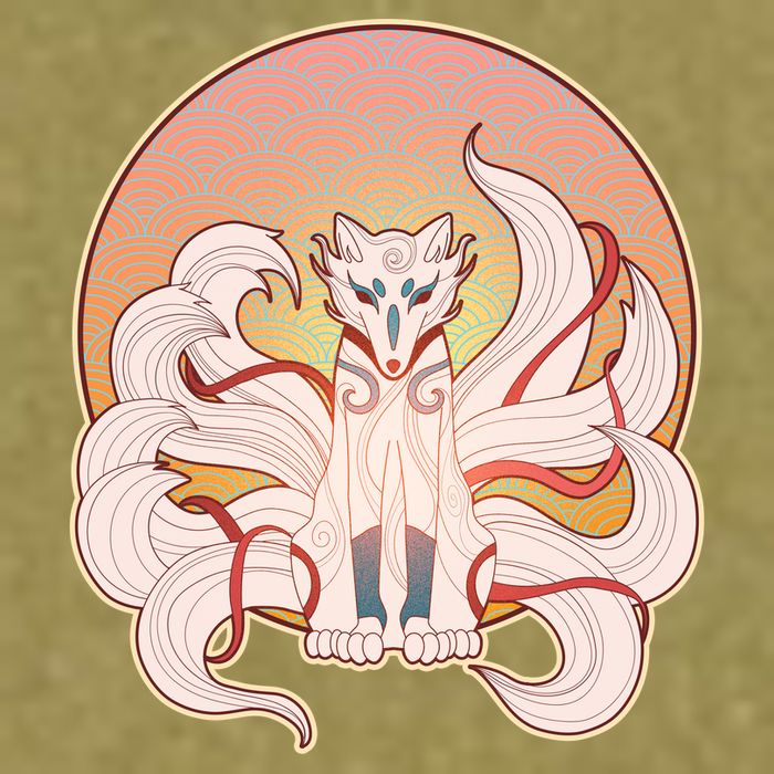 Japanese Nine Tails Kitsune Fox Emblem Pattern Garment-Dyed Women's Muscle Tee
