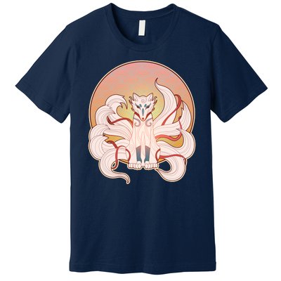 Japanese Nine Tails Kitsune Fox Emblem Pattern Premium T-Shirt