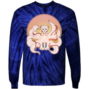 Japanese Nine Tails Kitsune Fox Emblem Pattern Tie-Dye Long Sleeve Shirt