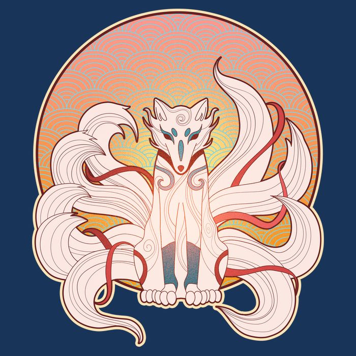 Japanese Nine Tails Kitsune Fox Emblem Pattern Infant Baby Jersey Bodysuit