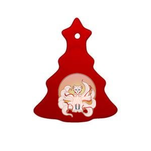 Japanese Nine Tails Kitsune Fox Emblem Pattern Ceramic Tree Ornament