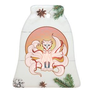 Japanese Nine Tails Kitsune Fox Emblem Pattern Ceramic Bell Ornament