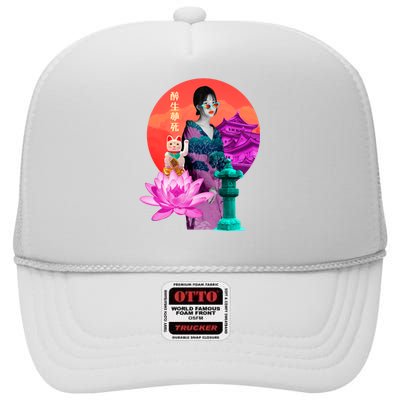 Japanese Photo Temple High Crown Mesh Back Trucker Hat