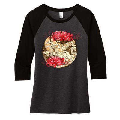 Japanese Spider Lily Watercolor Women's Tri-Blend 3/4-Sleeve Raglan Shirt