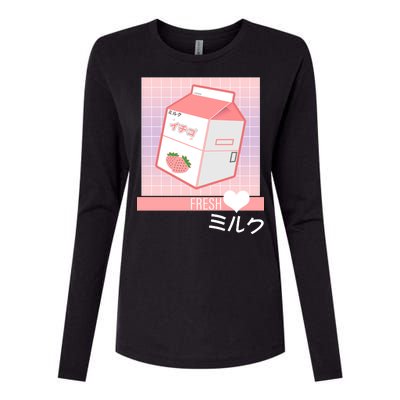 Japanese Vaporwave Strawberry Milk Box Womens Cotton Relaxed Long Sleeve T-Shirt