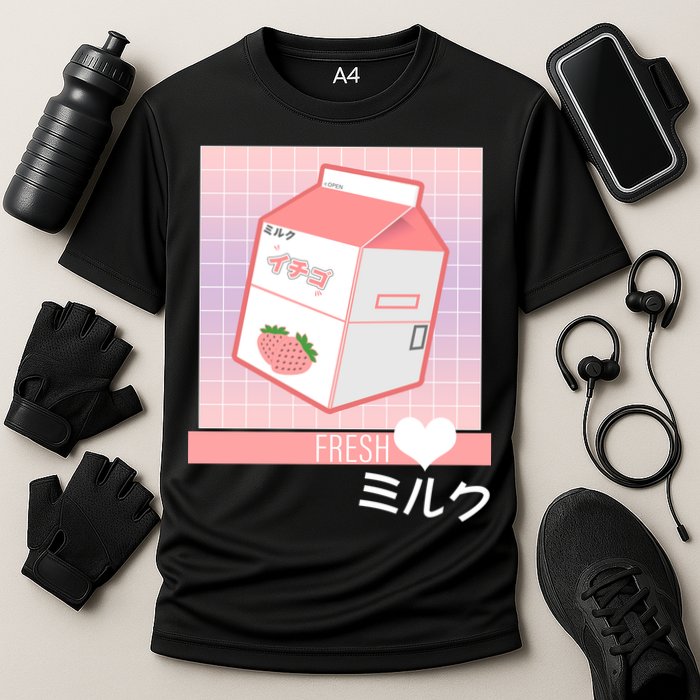 Japanese Vaporwave Strawberry Milk Box Cooling Performance Crew T-Shirt