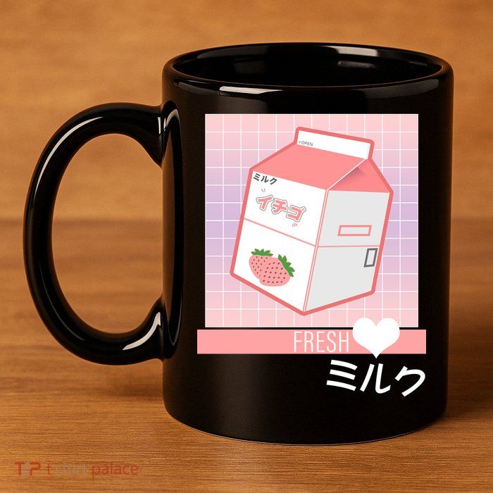 Japanese Vaporwave Strawberry Milk Box 11oz C Handle Ceramic Mug