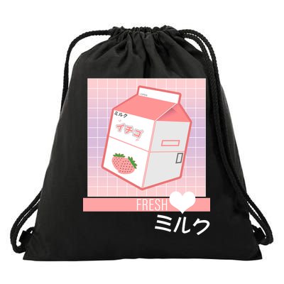 Japanese Vaporwave Strawberry Milk Box Drawstring Bag