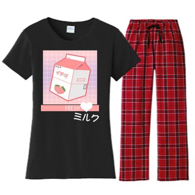 Japanese Vaporwave Strawberry Milk Box Women's Flannel Pajama Set