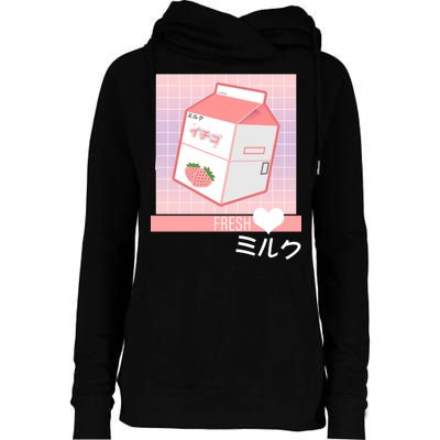 Japanese Vaporwave Strawberry Milk Box Womens Funnel Neck Pullover Hood