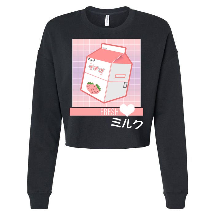 Japanese Vaporwave Strawberry Milk Box Cropped Pullover Crew
