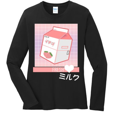 Japanese Vaporwave Strawberry Milk Box Ladies Long Sleeve Shirt