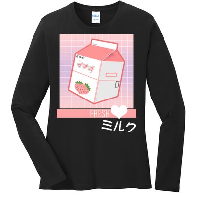 Japanese Vaporwave Strawberry Milk Box Ladies Long Sleeve Shirt