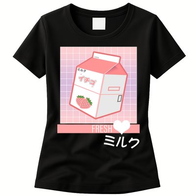 Japanese Vaporwave Strawberry Milk Box Womens T-Shirt
