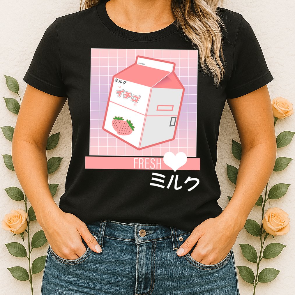 Japanese Vaporwave Strawberry Milk Box Womens T-Shirt