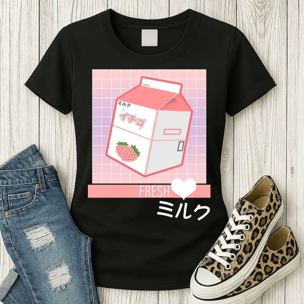 Japanese Vaporwave Strawberry Milk Box Womens T-Shirt