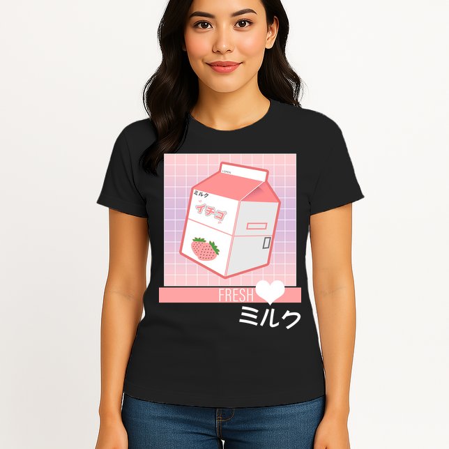 Japanese Vaporwave Strawberry Milk Box Womens T-Shirt