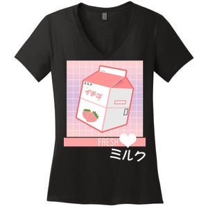 Japanese Vaporwave Strawberry Milk Box Women's V-Neck T-Shirt