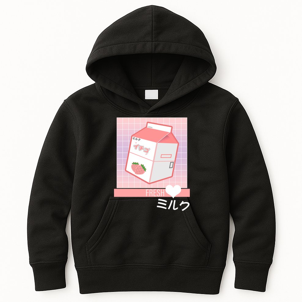 Japanese Vaporwave Strawberry Milk Box Kids Hoodie