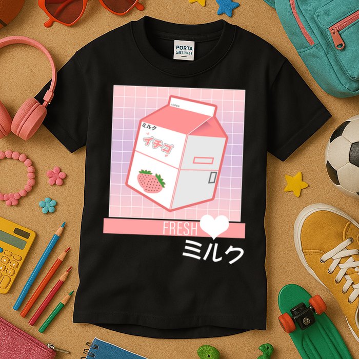 Japanese Vaporwave Strawberry Milk Box Kids T-Shirt
