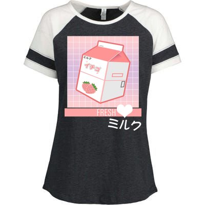 Japanese Vaporwave Strawberry Milk Box Enza Ladies Jersey Colorblock Tee