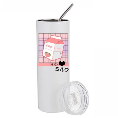 Japanese Vaporwave Strawberry Milk Box Stainless Steel Tumbler