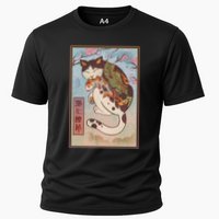 Japanese Woodblock Painting Tattooed Cat with Koi Cooling Performance Crew T-Shirt